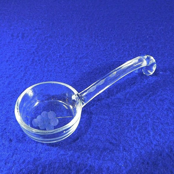 Etched Glass Mayonnaise Mustard Condiment Jelly Ladle Grapes Etched Handle - Picture 1 of 2